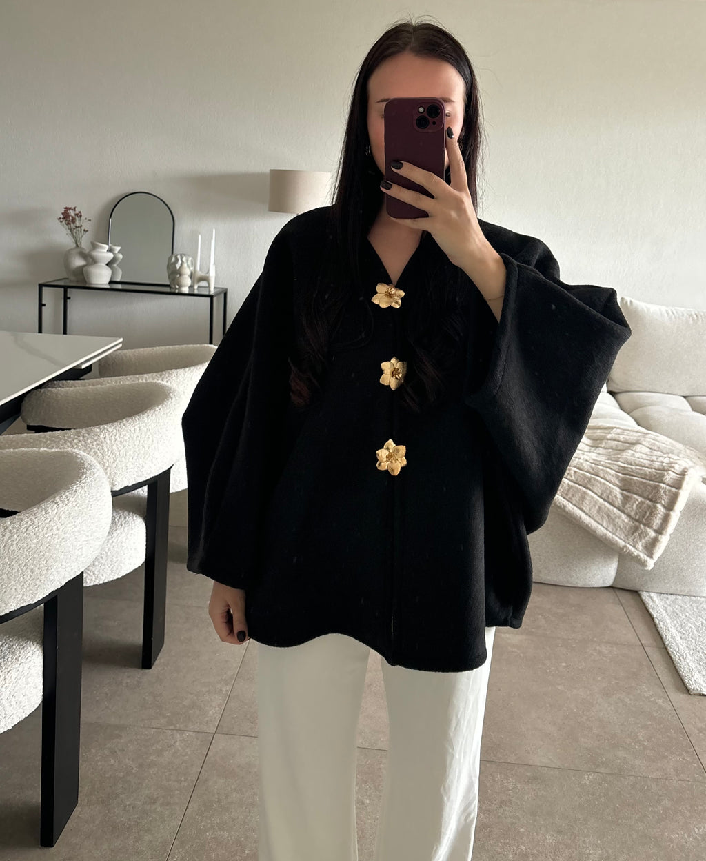 Veste avec boutons fleurs taille unique