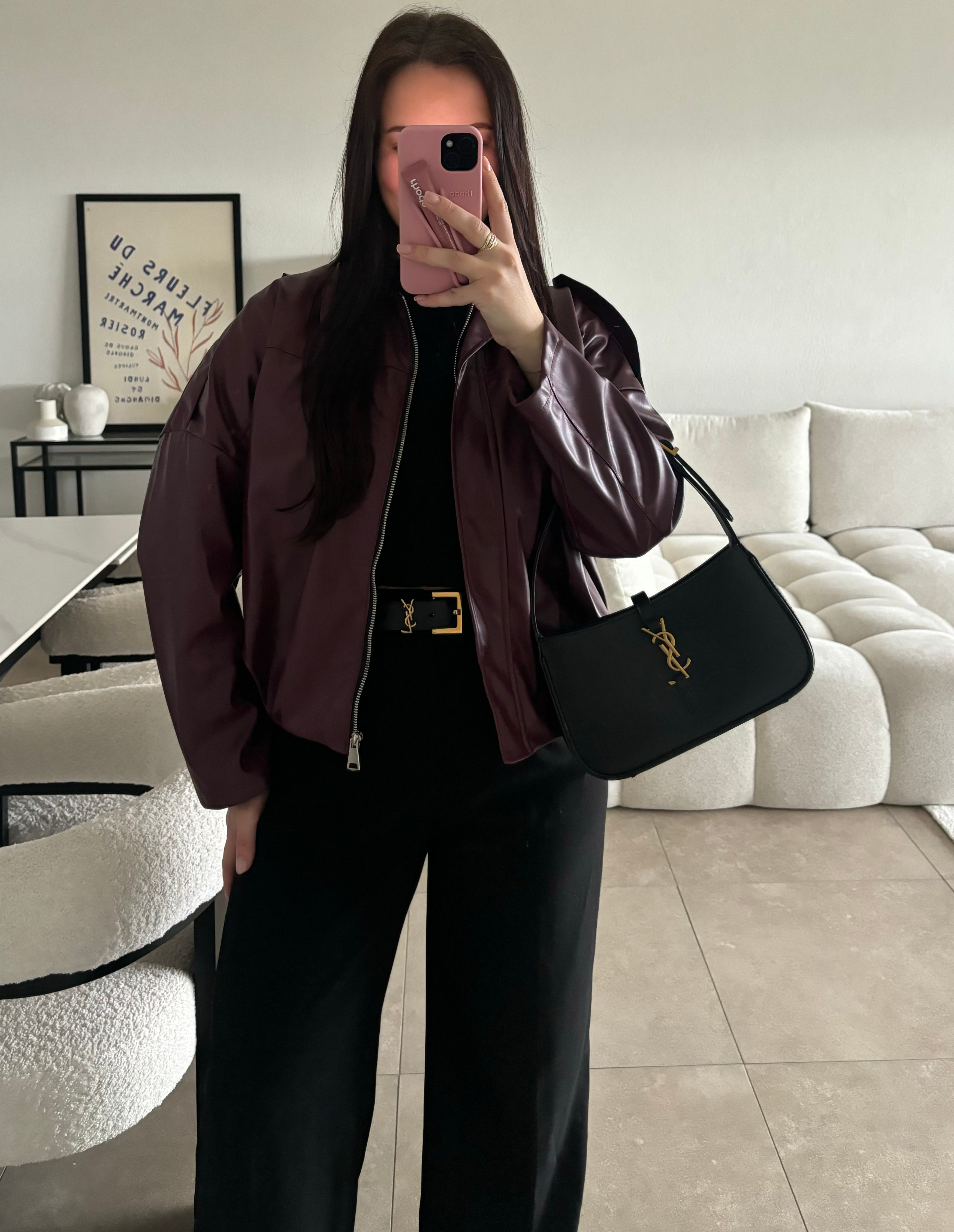 Veste en similicuir bordeaux taille unique