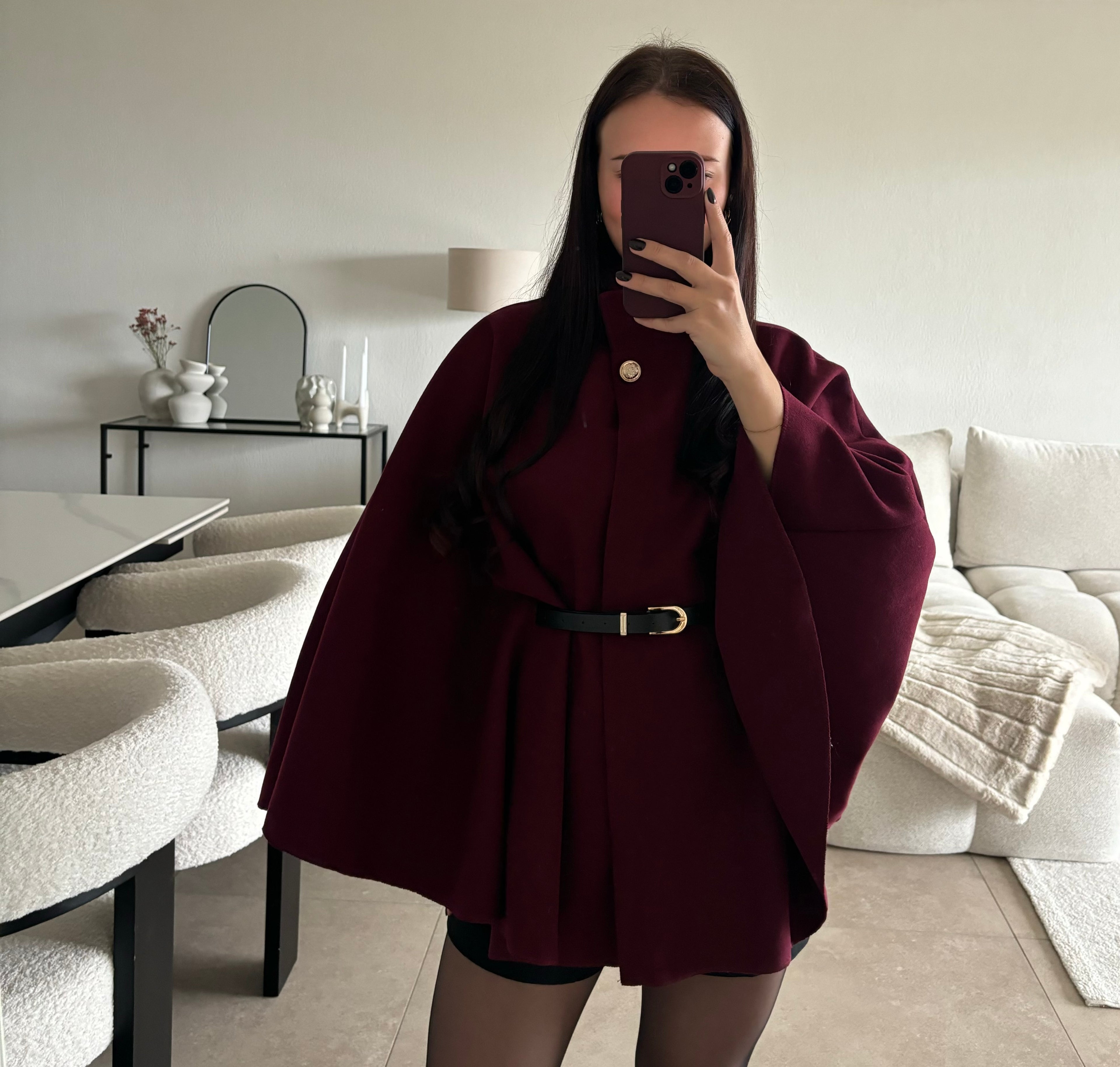 Cape avec ceinture bordeaux taille unique