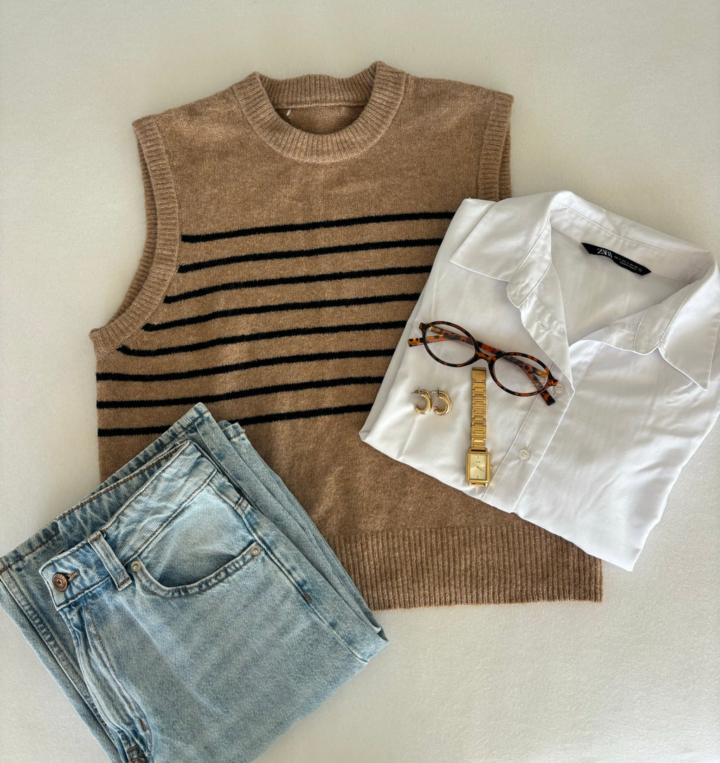 Pull rayé sans manches taille S/M