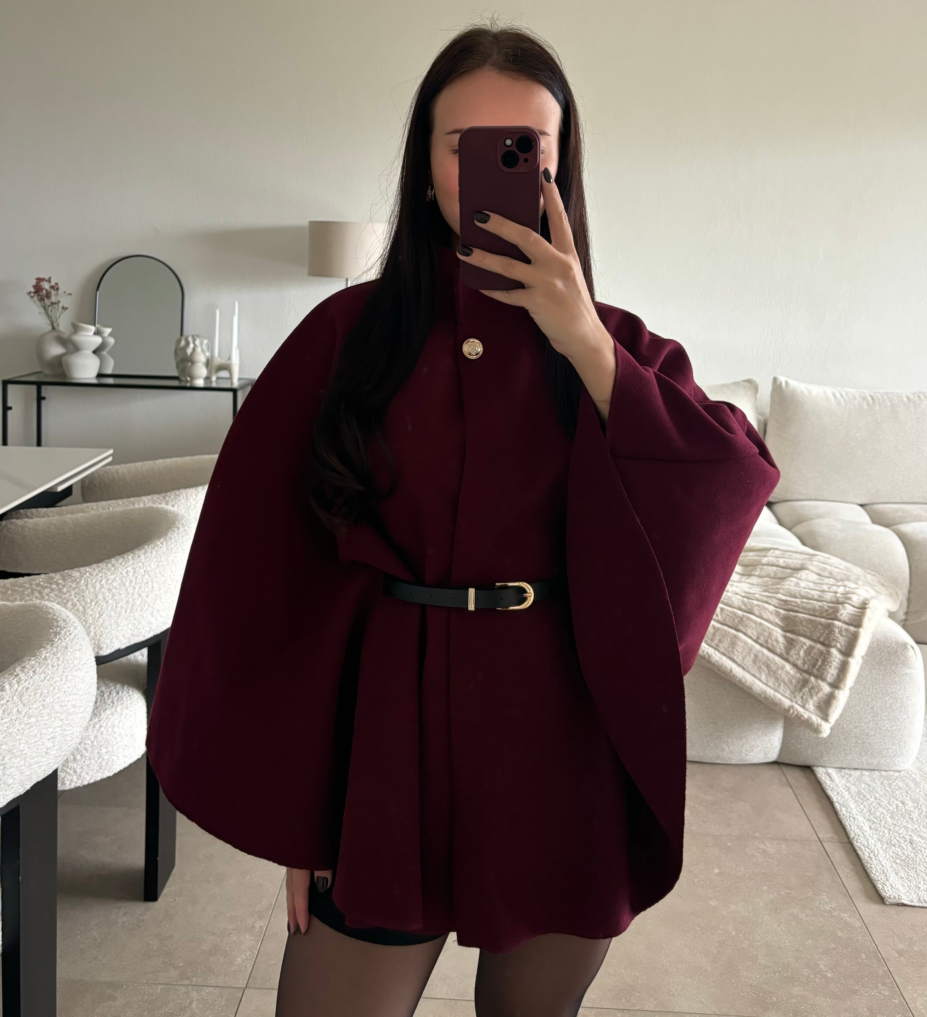 Cape avec ceinture bordeaux taille unique