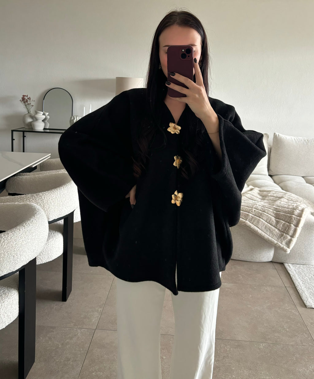 Veste avec boutons fleurs taille unique