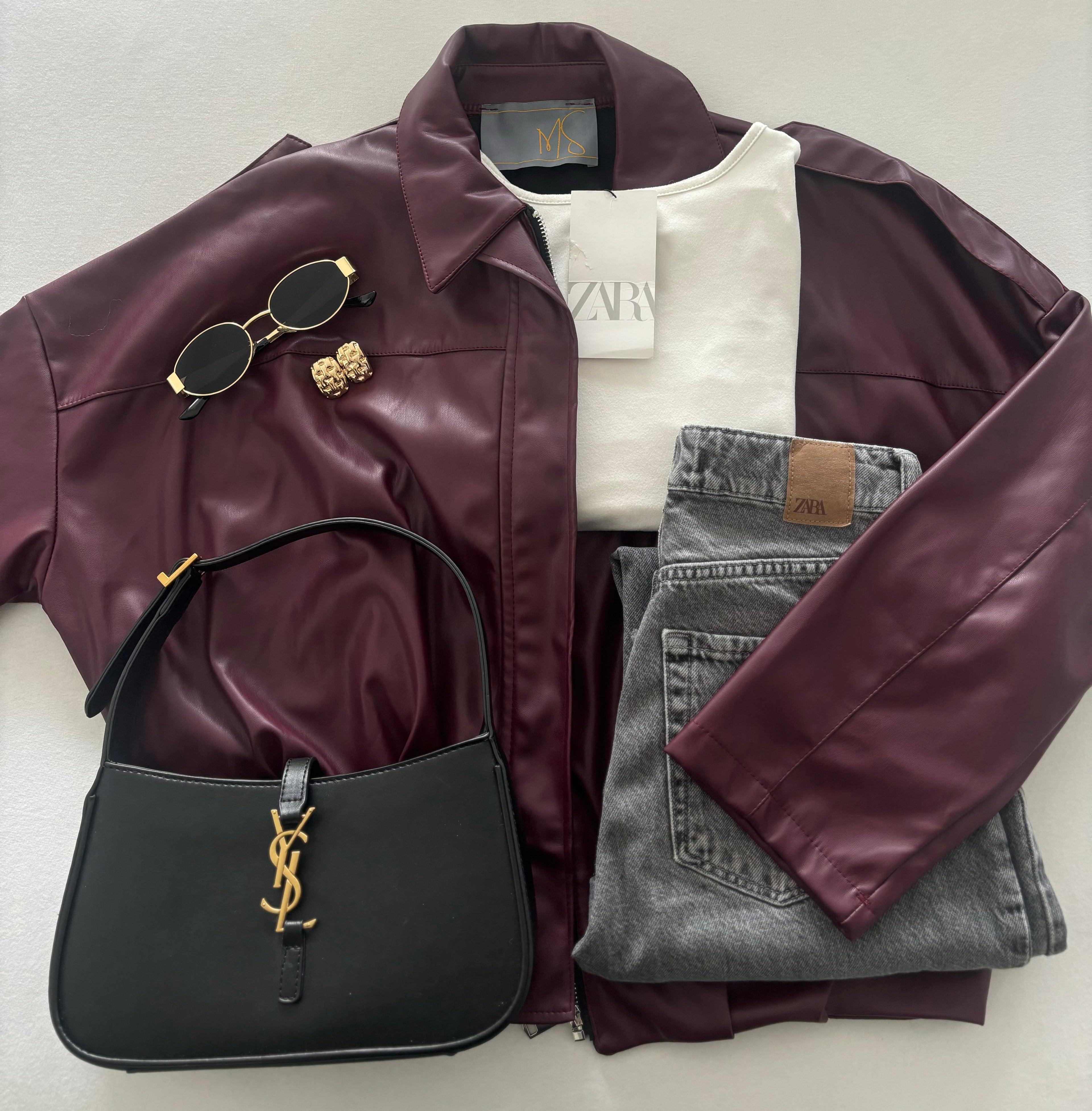 Veste en similicuir bordeaux taille unique